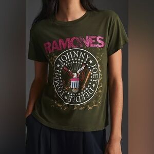 Anthropologie Letluv Ramones Graphic Band Tee Olive Green NWT Small